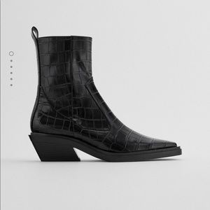 Zara Animal Print Cowboy Healed Ankle Boots